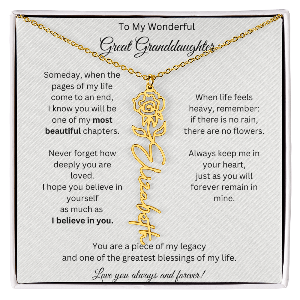 Great Granddaughter Gift - Custom Birth Flower Name Necklace