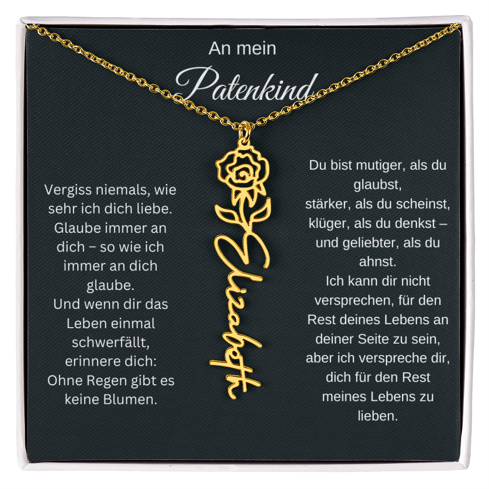 An mein Patenkind Geburtsblume Namenskette Silber Gold personalisierte Gravur