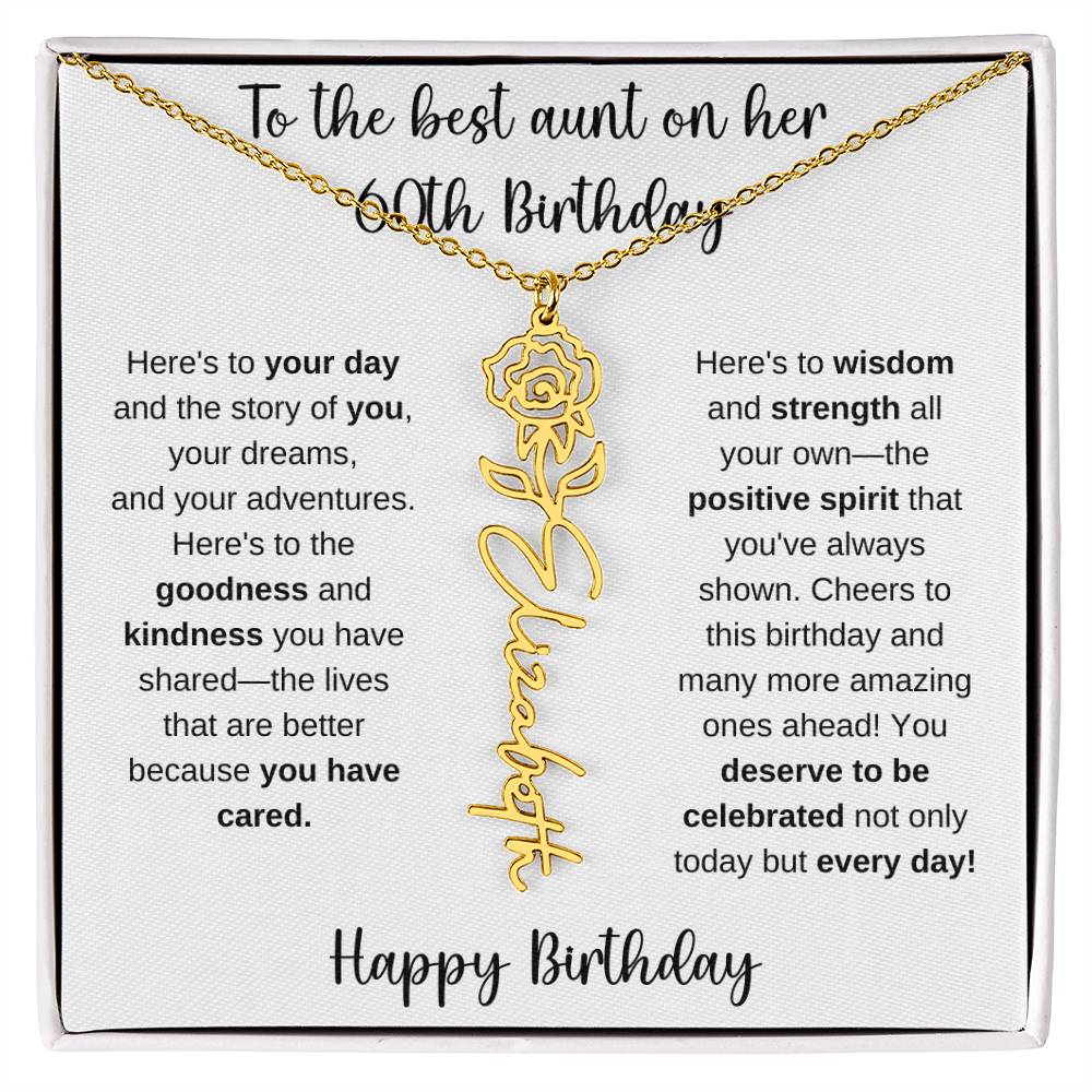 To The Best Aunt - Happy 60th Birthday | Flower Name Necklace