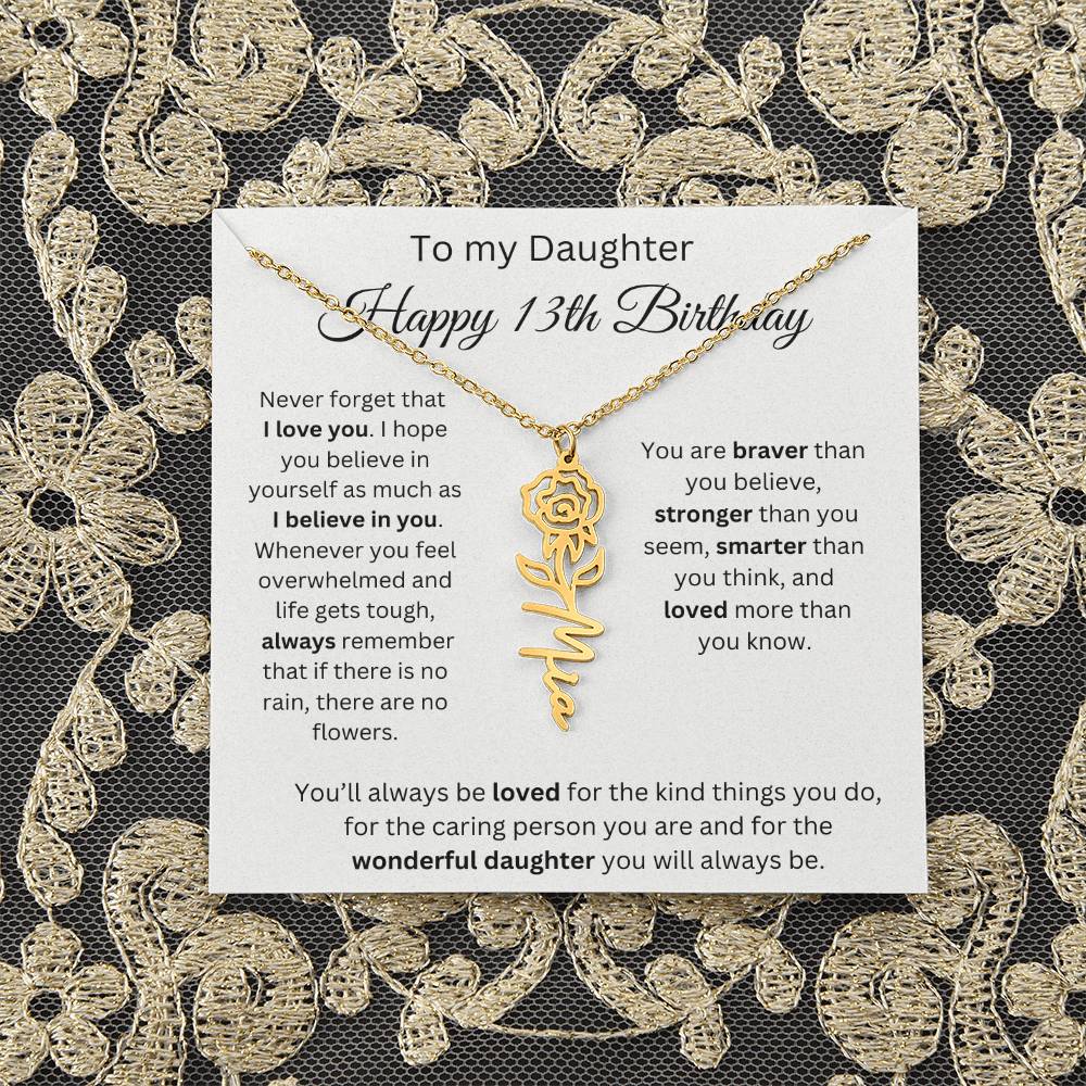Happy 13th Birthday - Flower Name Necklace
