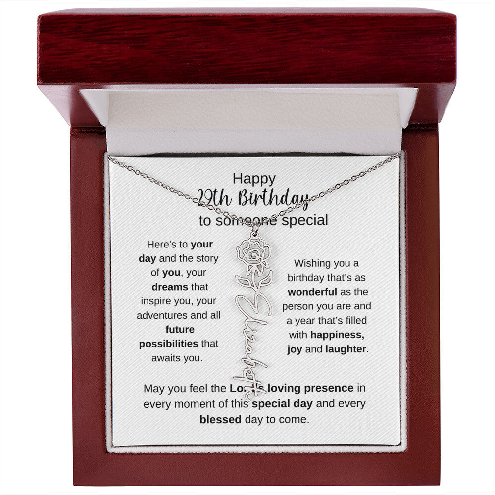Happy 29th Birthday To Someone Special - Flower Name Necklace