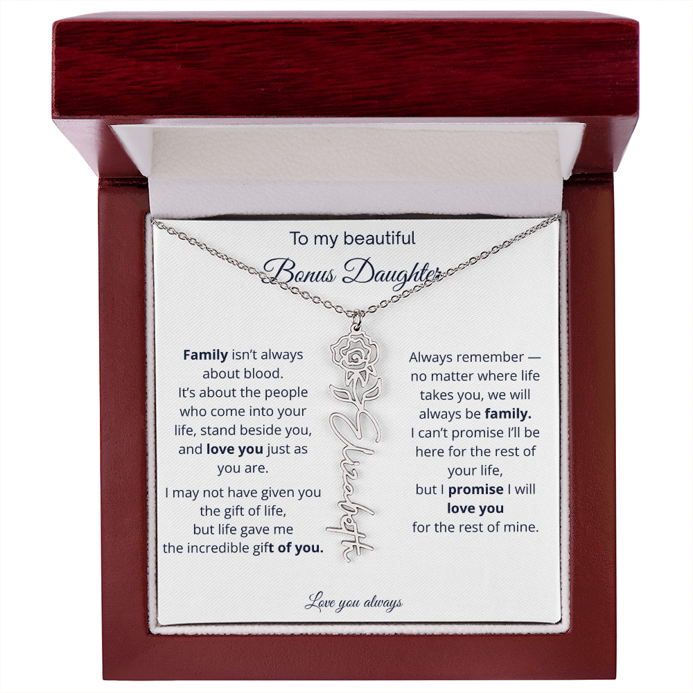 To My Beautiful Bonus Daughter | Love You Always | Birth Flower Name Necklace