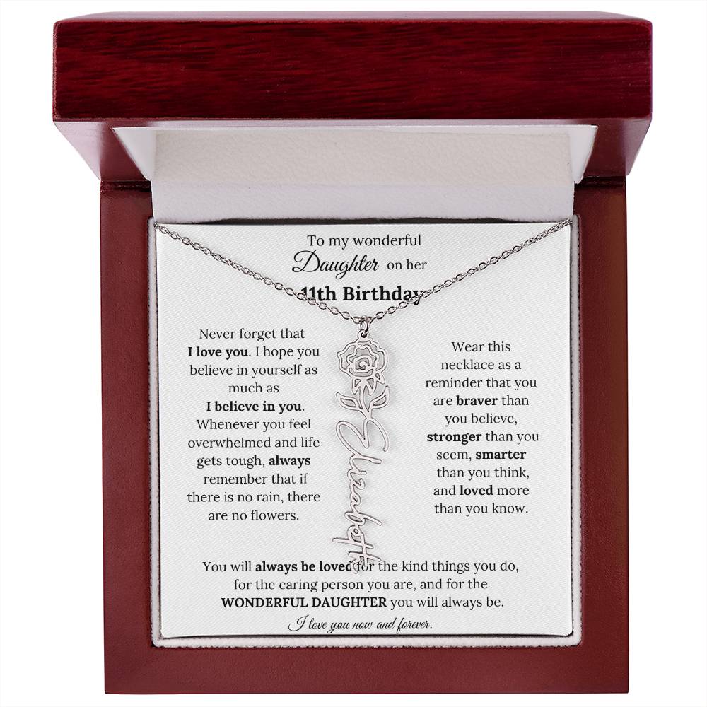 To My Wonderful Daughter On Her 11th Birthday - I Love You - Flower Name Necklace