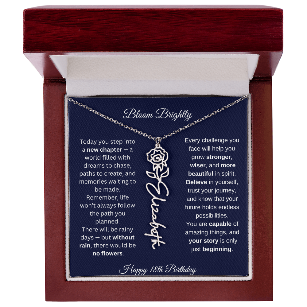 Bloom Brightly - Happy 18th Birthday - Flower Name Necklace