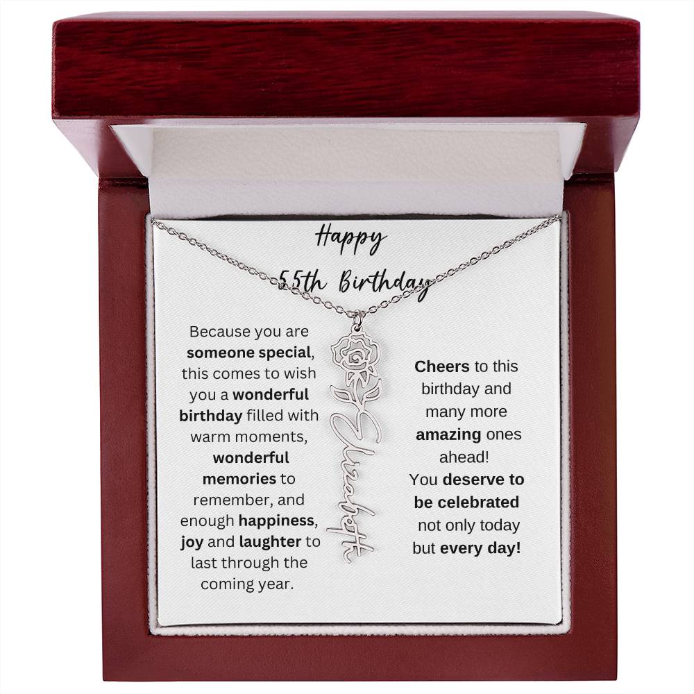 Happy 55th Birthday - Flower Name Necklace