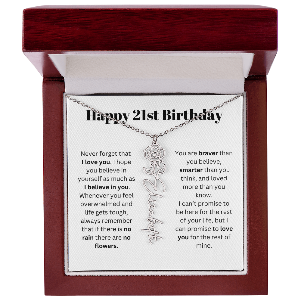 21st Personalized Birthday Gift for Her - Flower Name Necklace