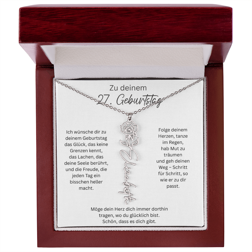 Geburtsblumen Namenskette zum 27 Geburtstag personalisiert Name Kette Gravur Geschenk