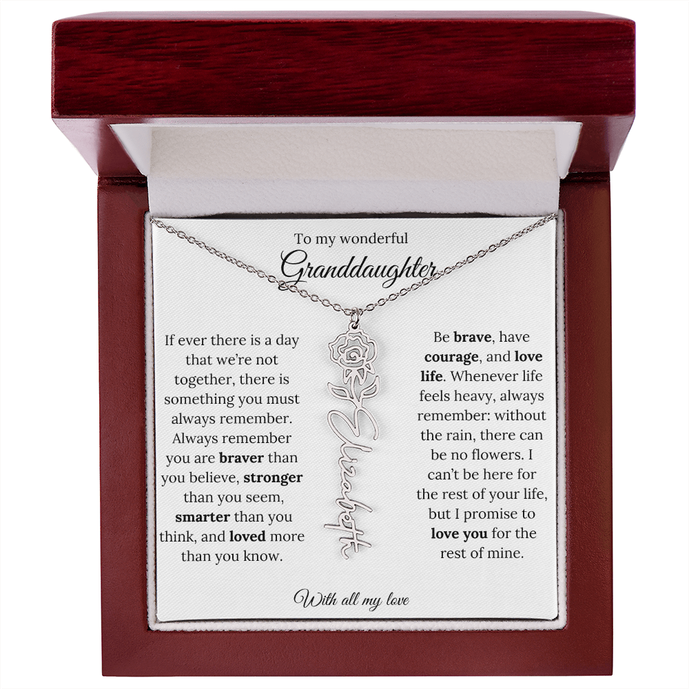 Personalized Birth Flower Name Necklace for Granddaughter