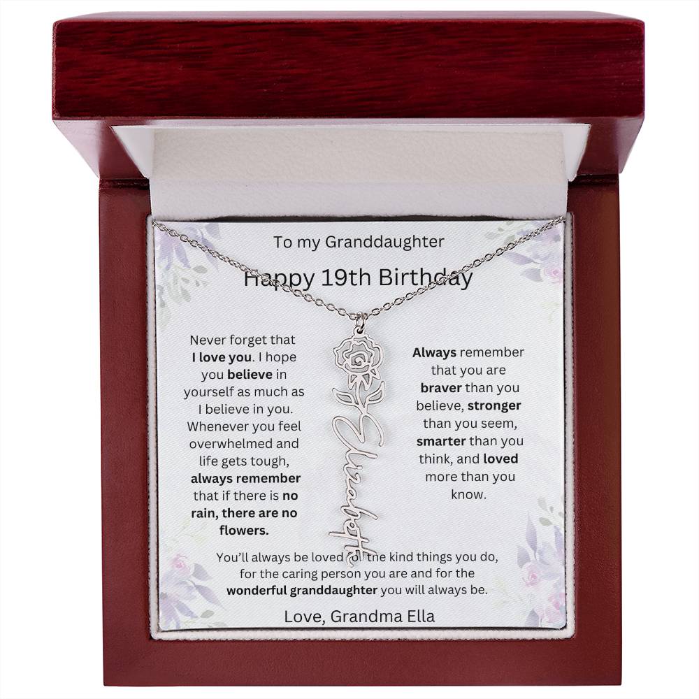 To My Granddaughter - Happy 19th Birthday | Flower Name Necklace