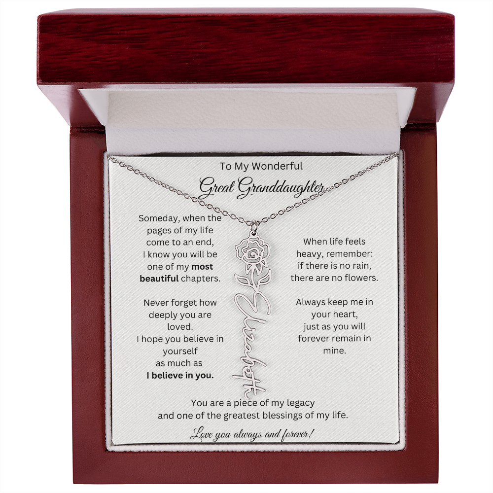 Great Granddaughter Gift - Custom Birth Flower Name Necklace