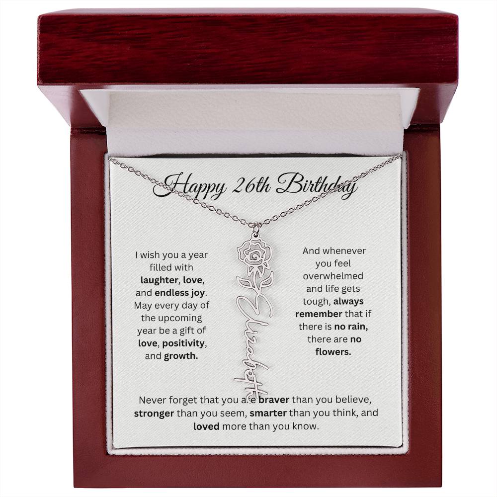 Happy 26th Birthday - Flower Name Necklace