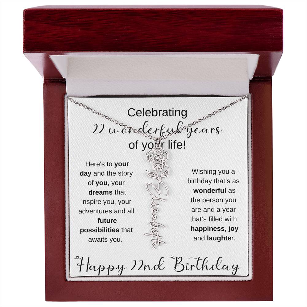 Happy 22nd Birthday | Flower Name Necklace