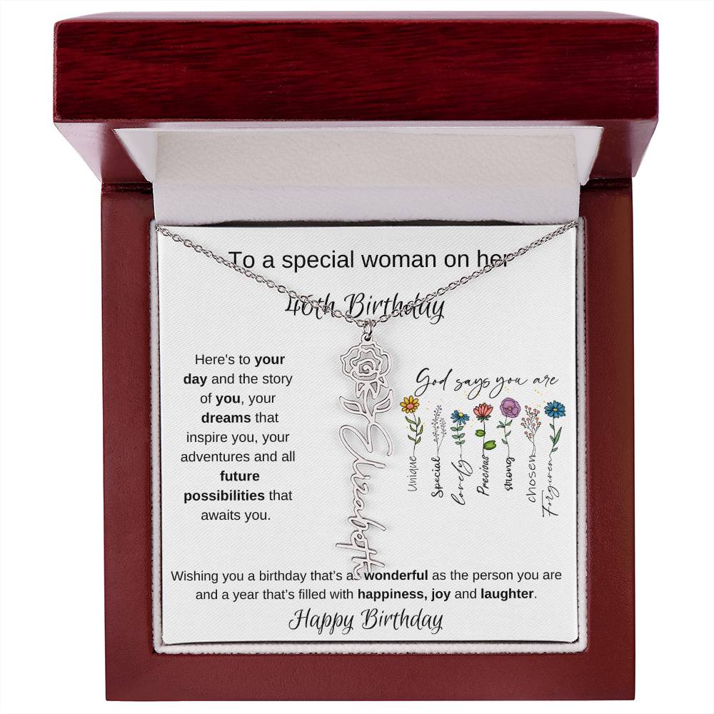 To A Special Woman On Her 46th Birthday - Flower Name Necklace