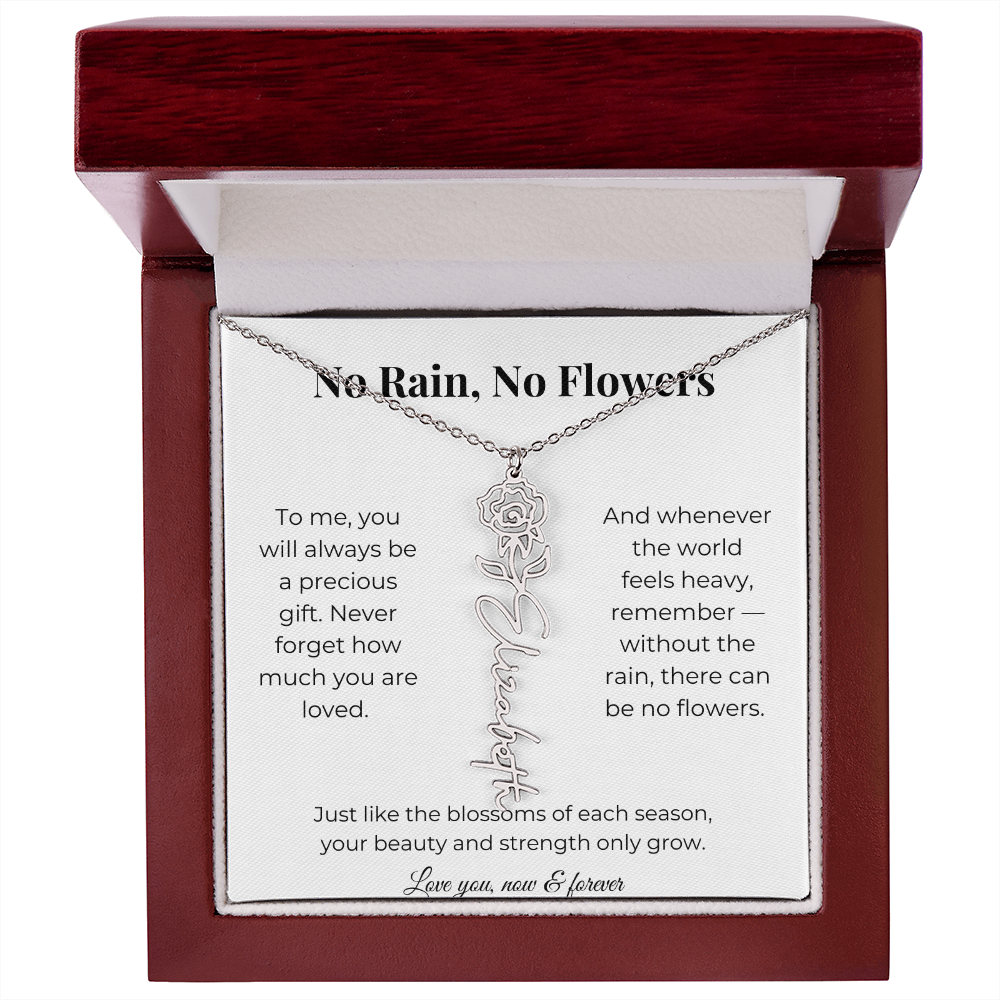 No Rain, No Flowers | You'll Always Be A Precious Gift | Flower Name Necklace