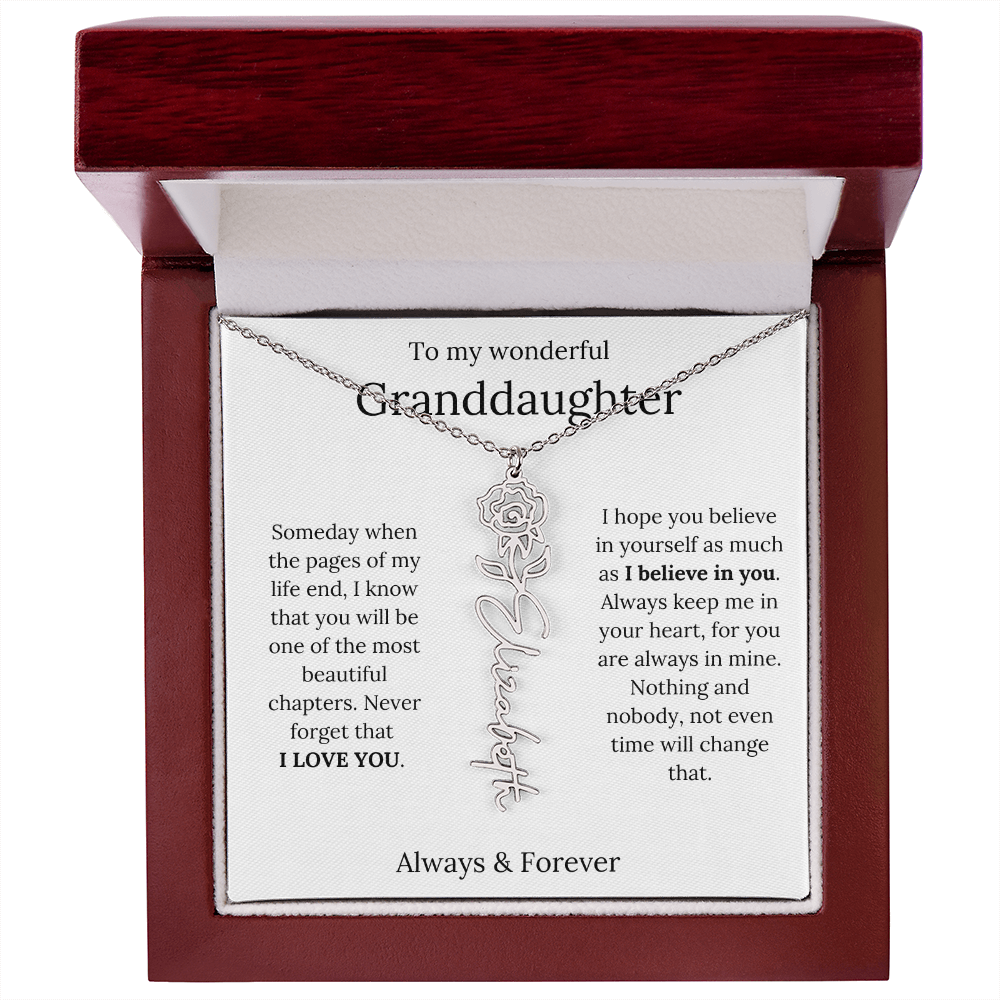 Granddaughter Personalized Keepsake Birth Flower Name Necklace