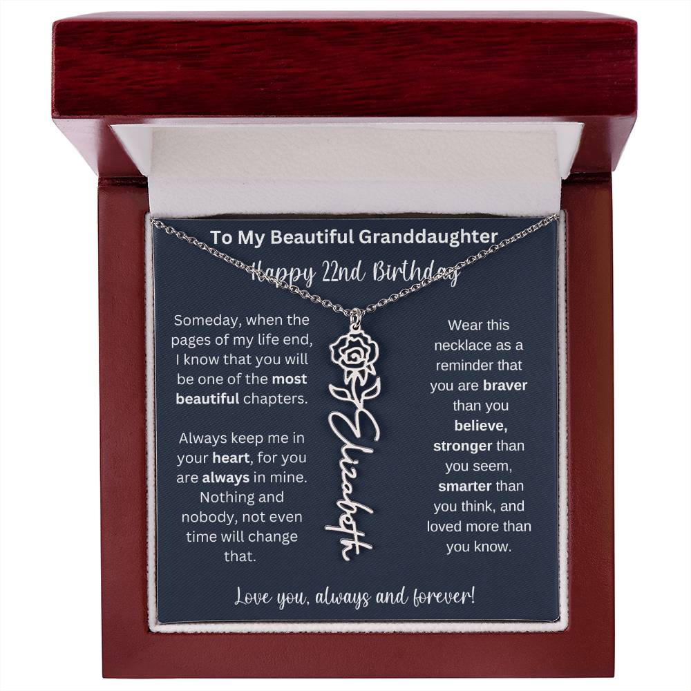 22nd Birthday Gift For Granddaughter | Personalized Birth Flower Name Necklace