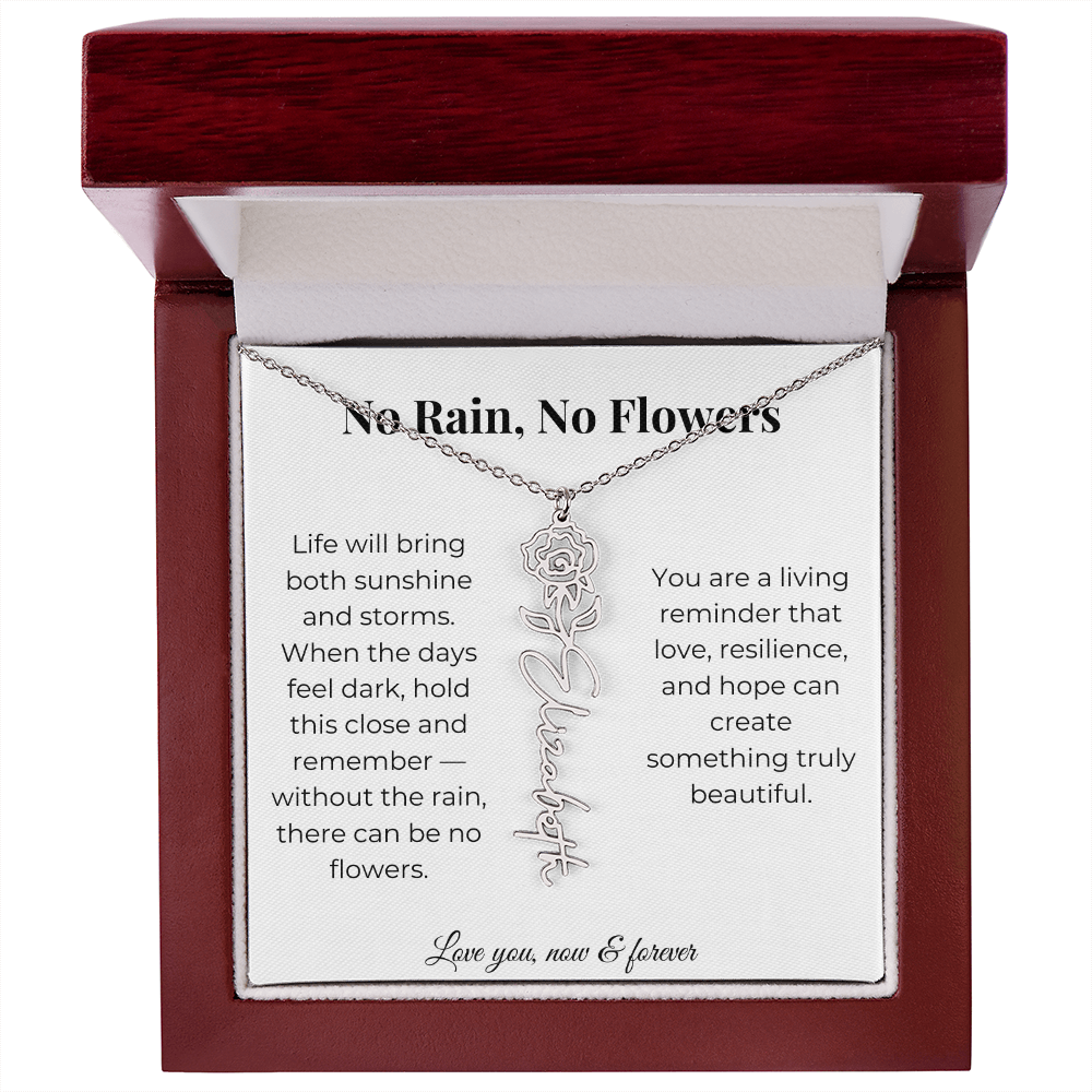 No Rain, No Flowers | Love, Resilience & Hope | Flower Name Necklace