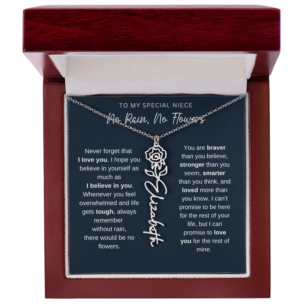 To My Special Niece | No Rain, No Flowers | Birth Flower Name Necklace