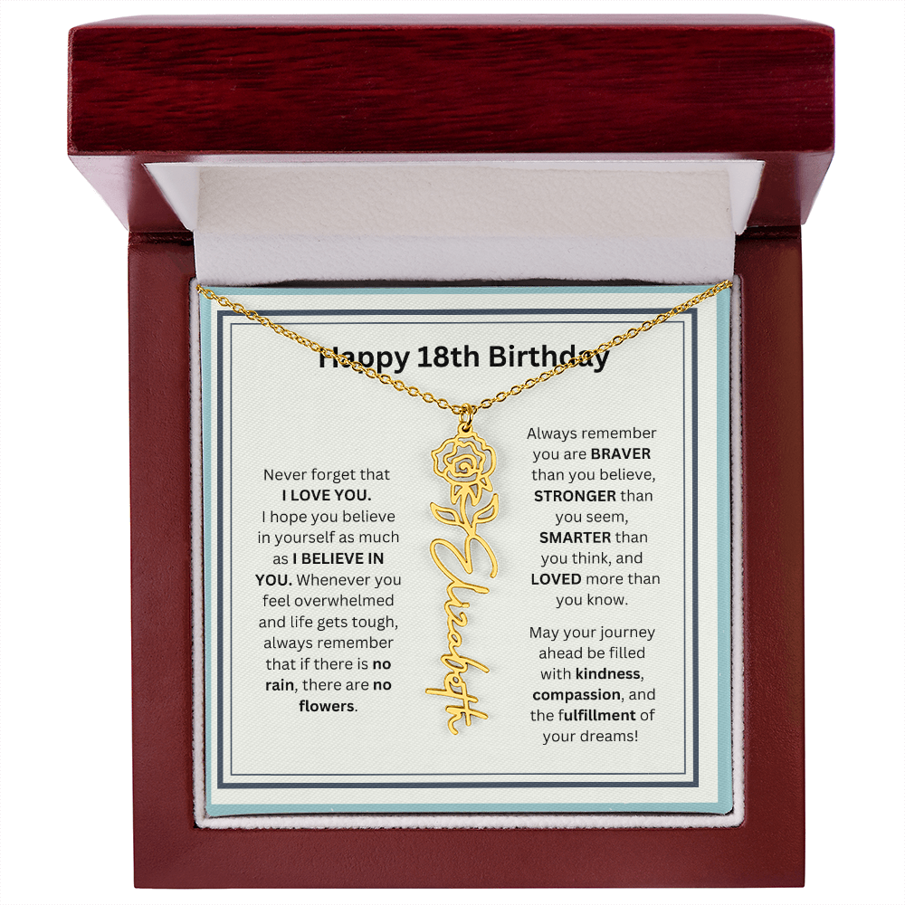 18th Personalized Birthday Gift - Flower Name Necklace