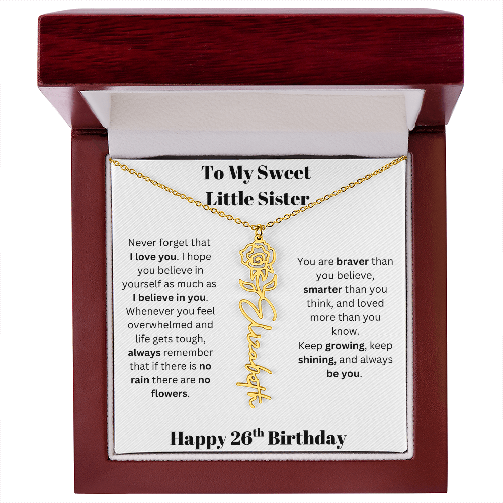 To My Sweet Little Sister | Happy 26th Birthday | Flower Name Necklace