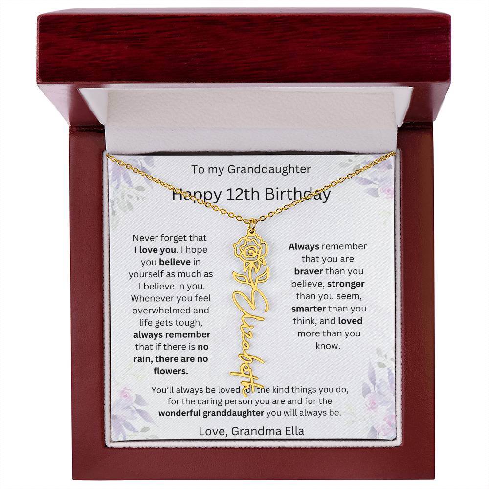 To My Granddaughter - Happy 12th Birthday | Flower Name Necklace