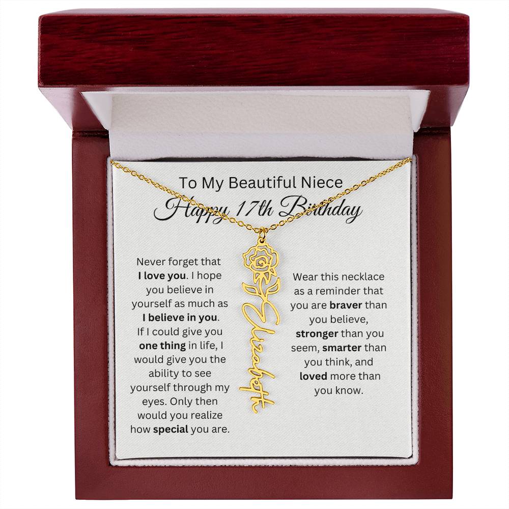 To My Beautiful Niece Happy 17th Birthday - Flower Name Necklace