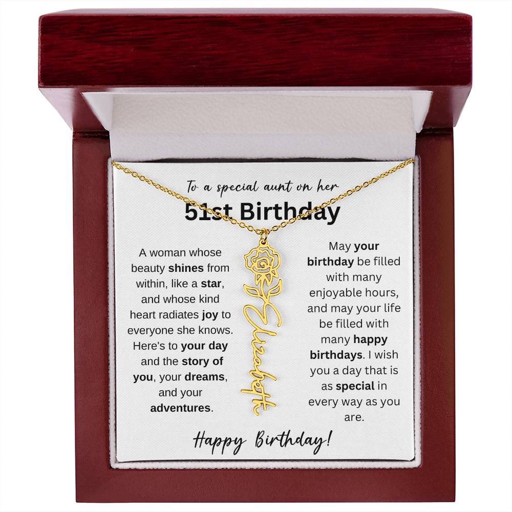 To A Special Aunt Happy 51st Birthday - Flower Name Necklace