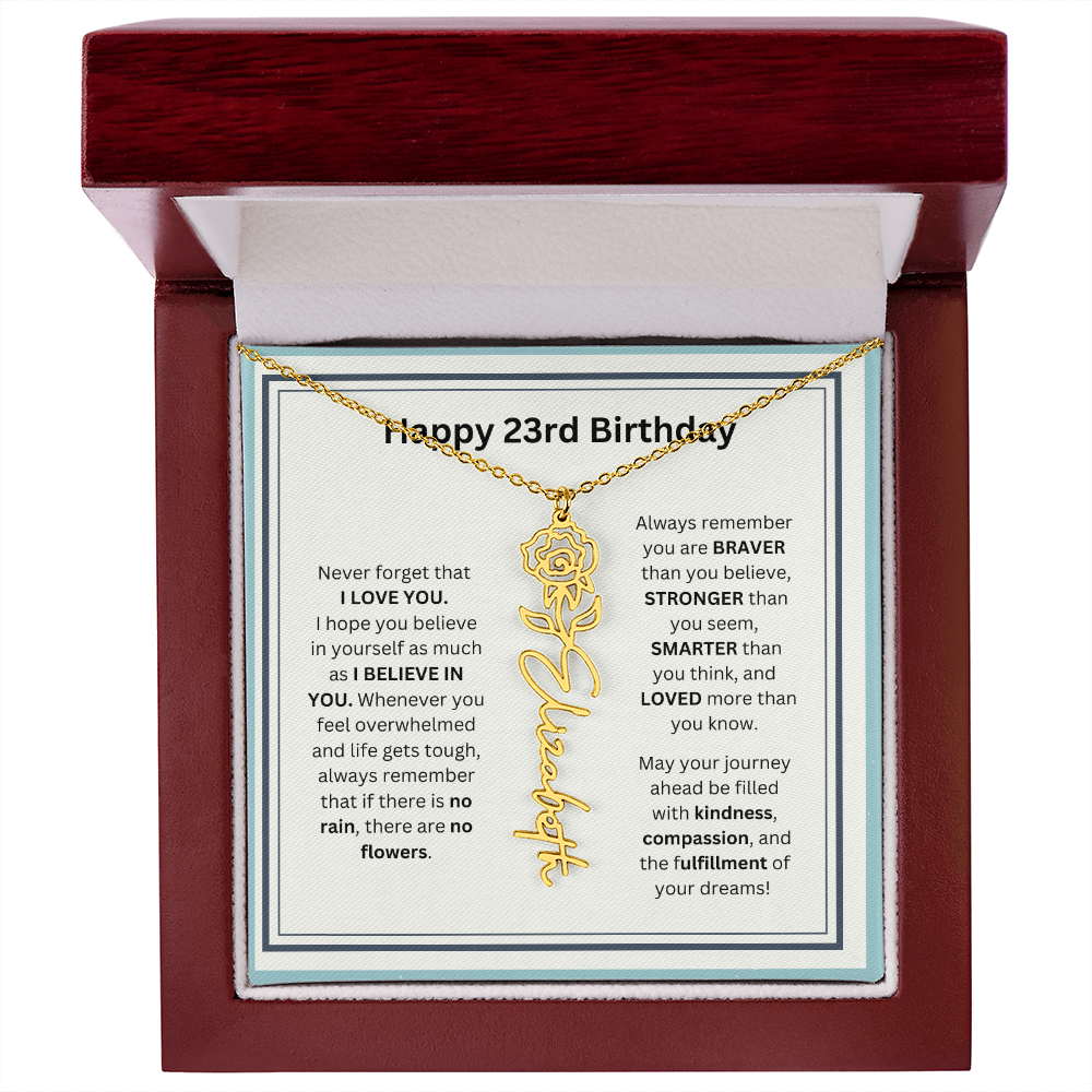 23rd Personalized Birthday Gift - Flower Name Necklace