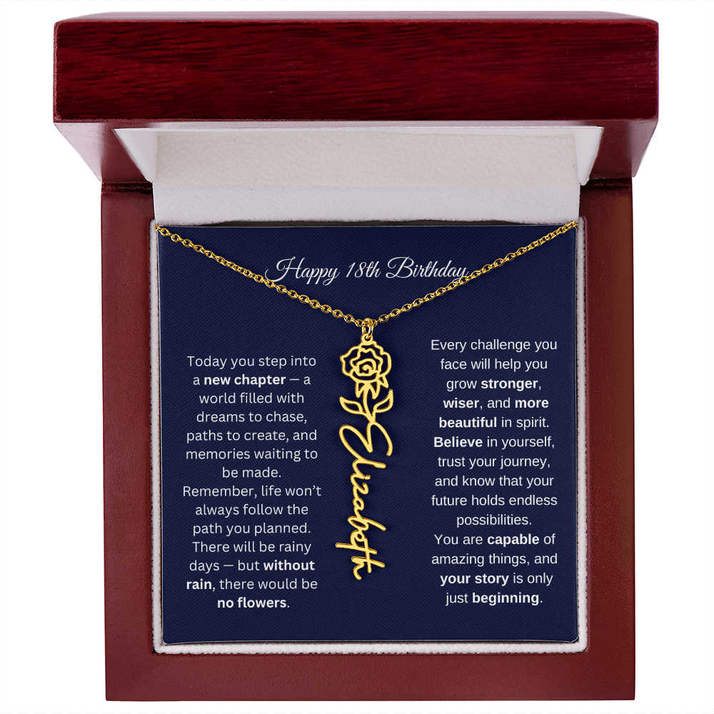 18th Birthday Birth Flower Name Necklace