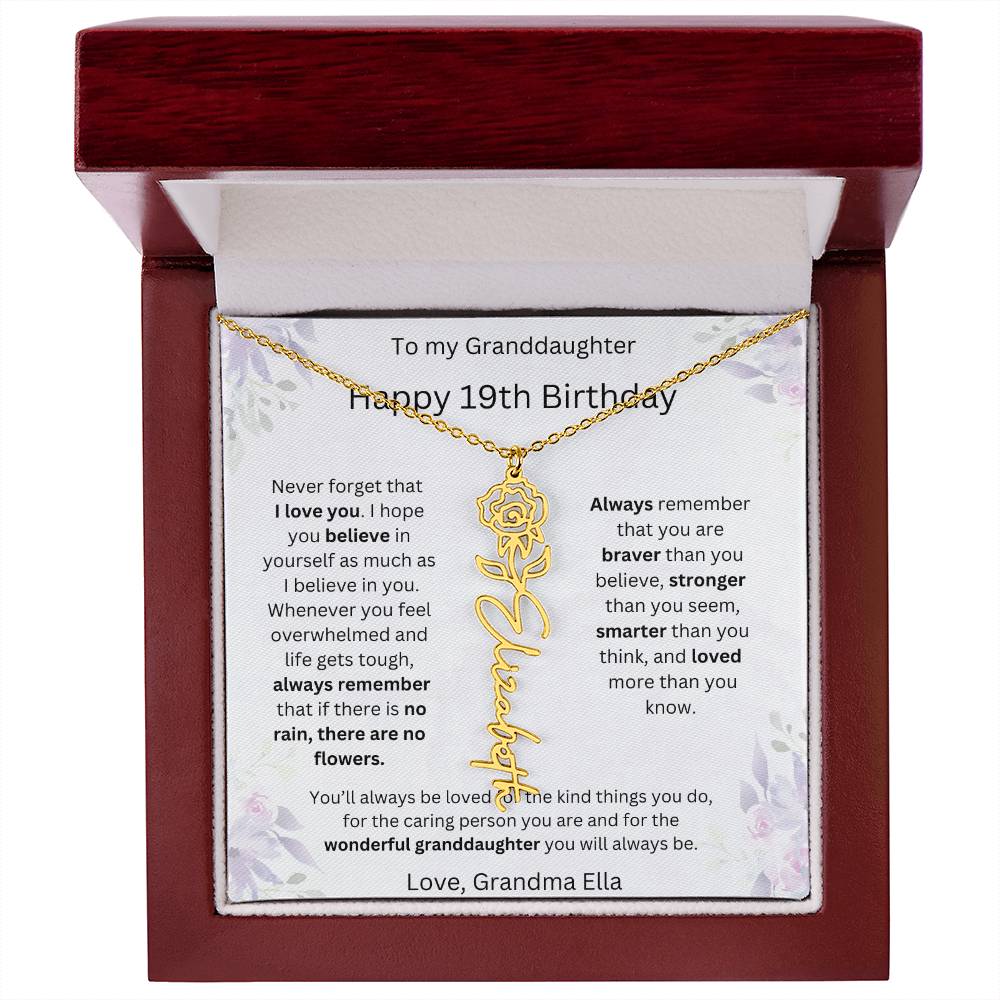 To My Granddaughter - Happy 19th Birthday | Flower Name Necklace