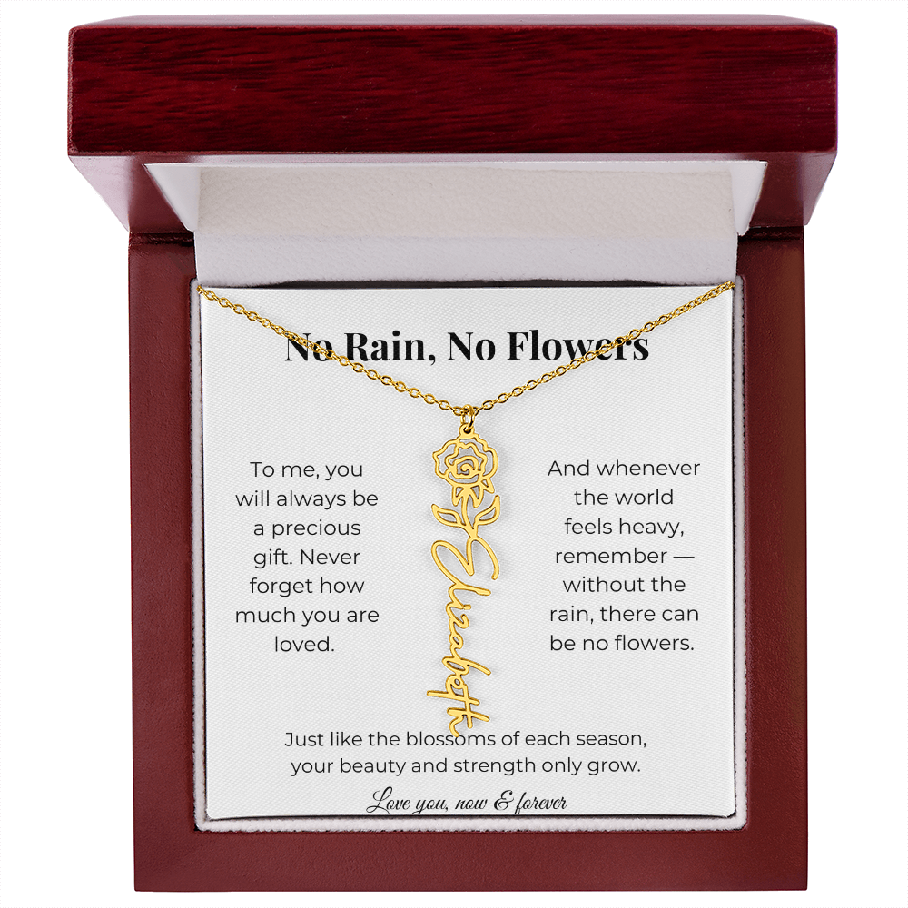 No Rain, No Flowers | You'll Always Be A Precious Gift | Flower Name Necklace