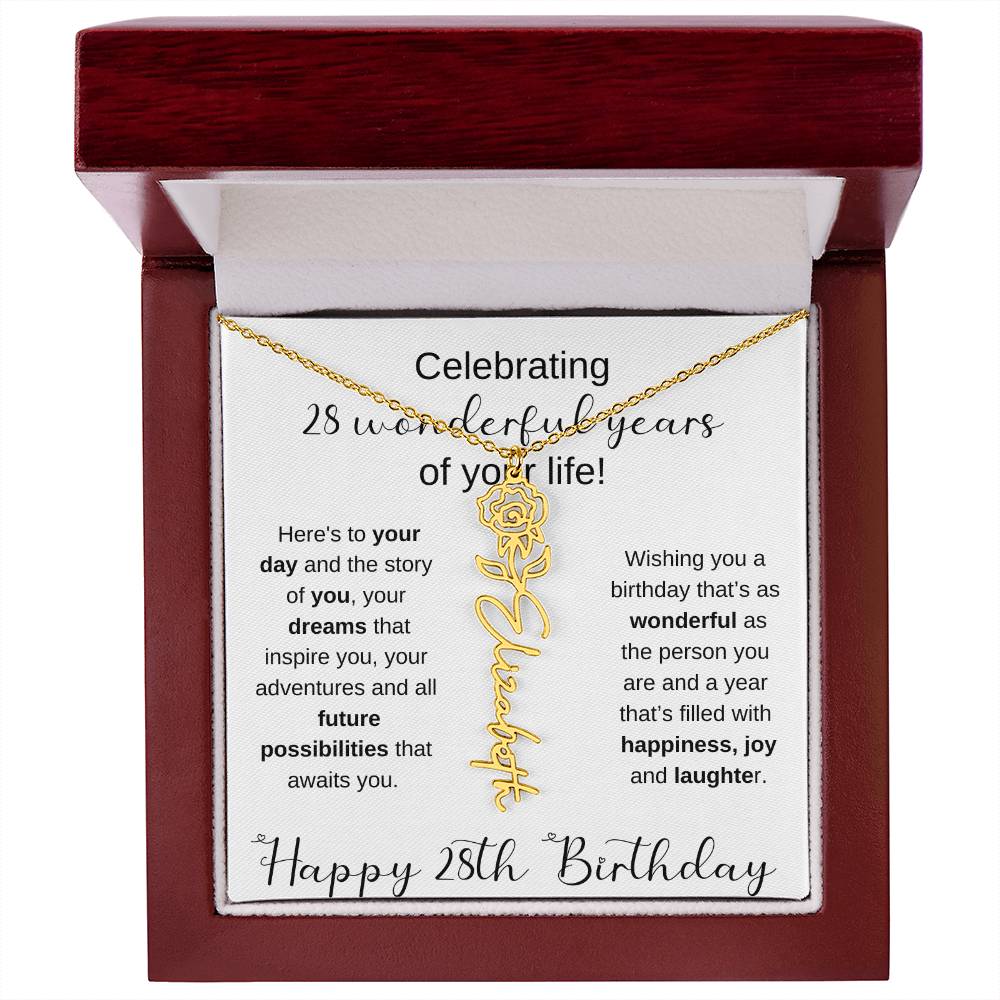 Happy 28th Birthday | Flower Name Necklace