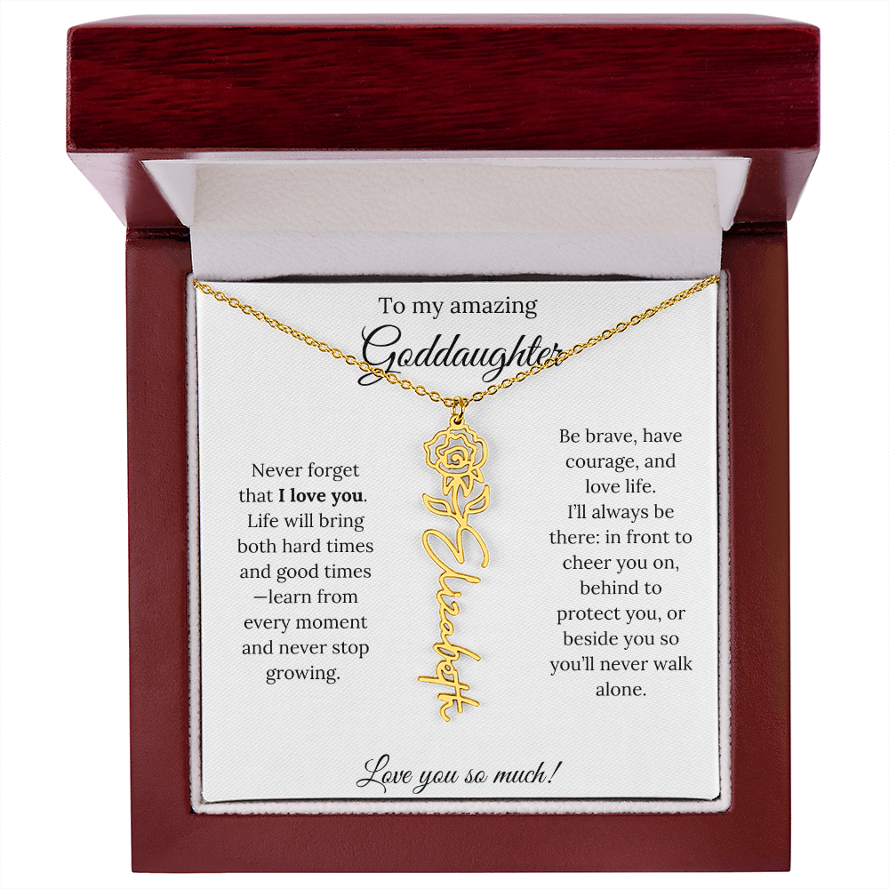 Never Forget I Love You Goddaughter Necklace – Personalized Birth Flower Jewelry + Quote Card Gift for Birthday