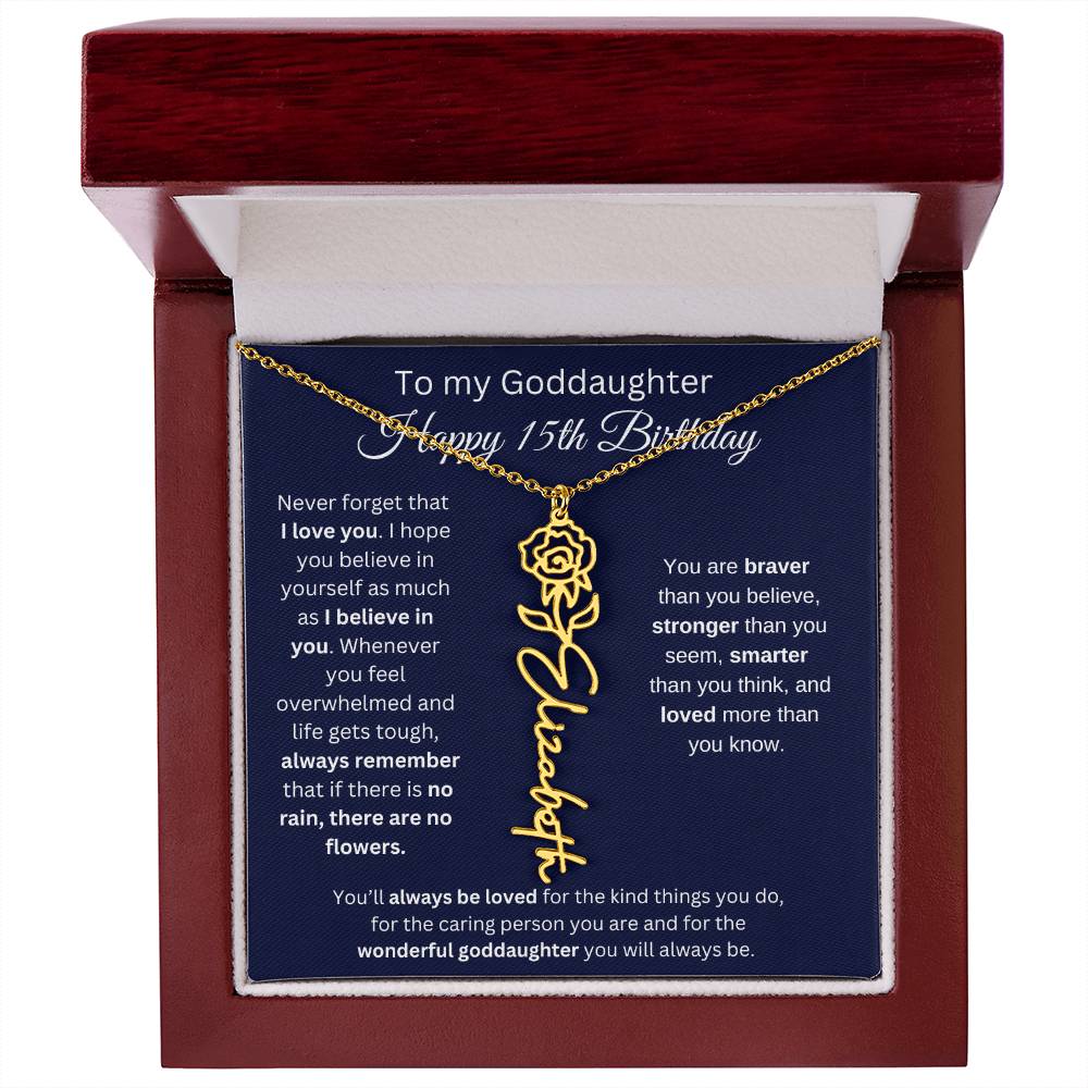 To My Goddaughter - Happy 15th Birthday - Flower Name Necklace