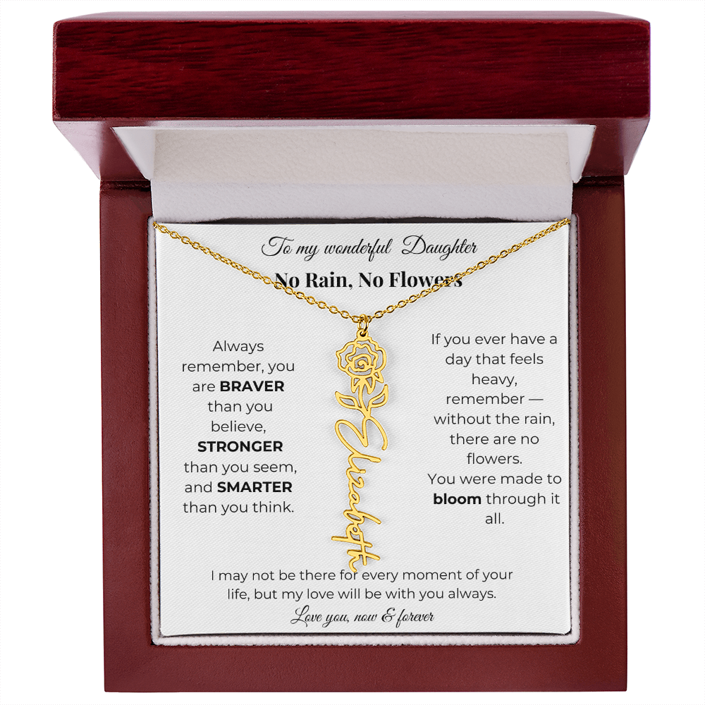 Daughter Gift Birth Flower Name Necklace with Message Card