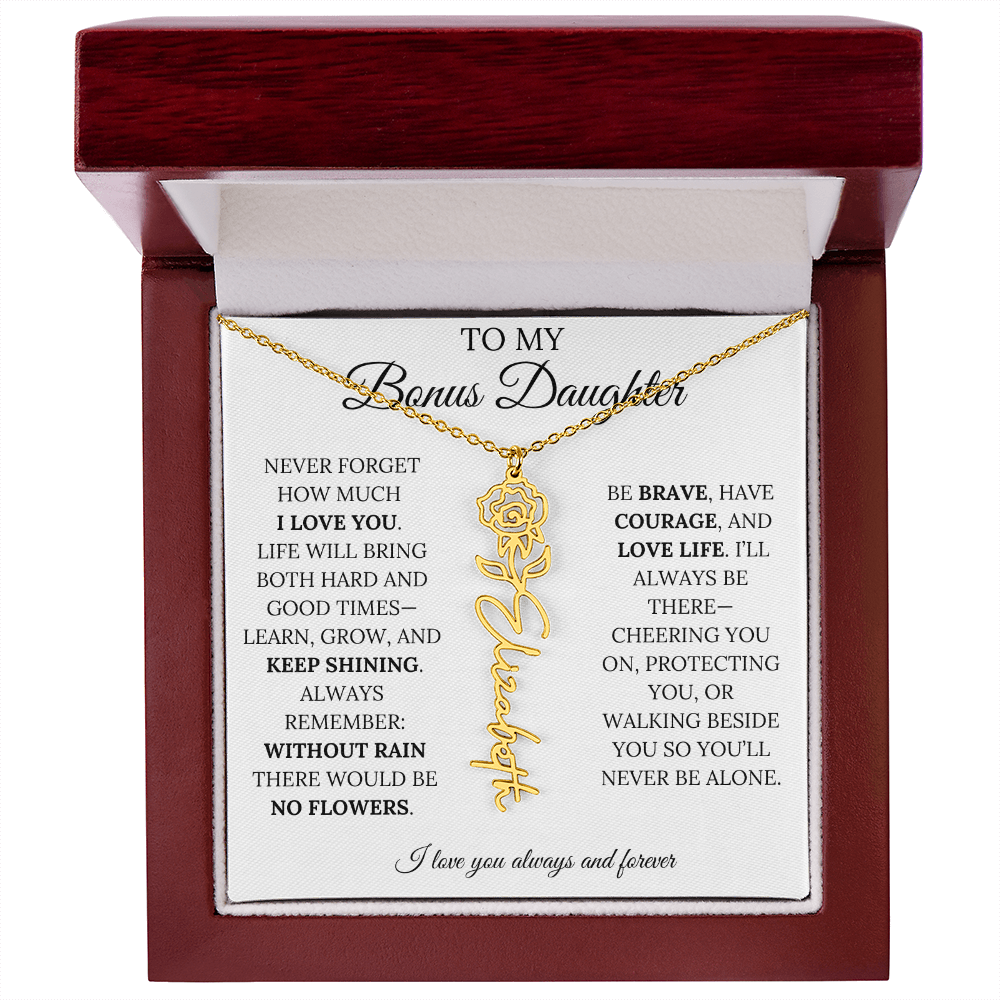 To My Bonus Daughter, Never Forget How Much I Love You - Flower Name Necklace