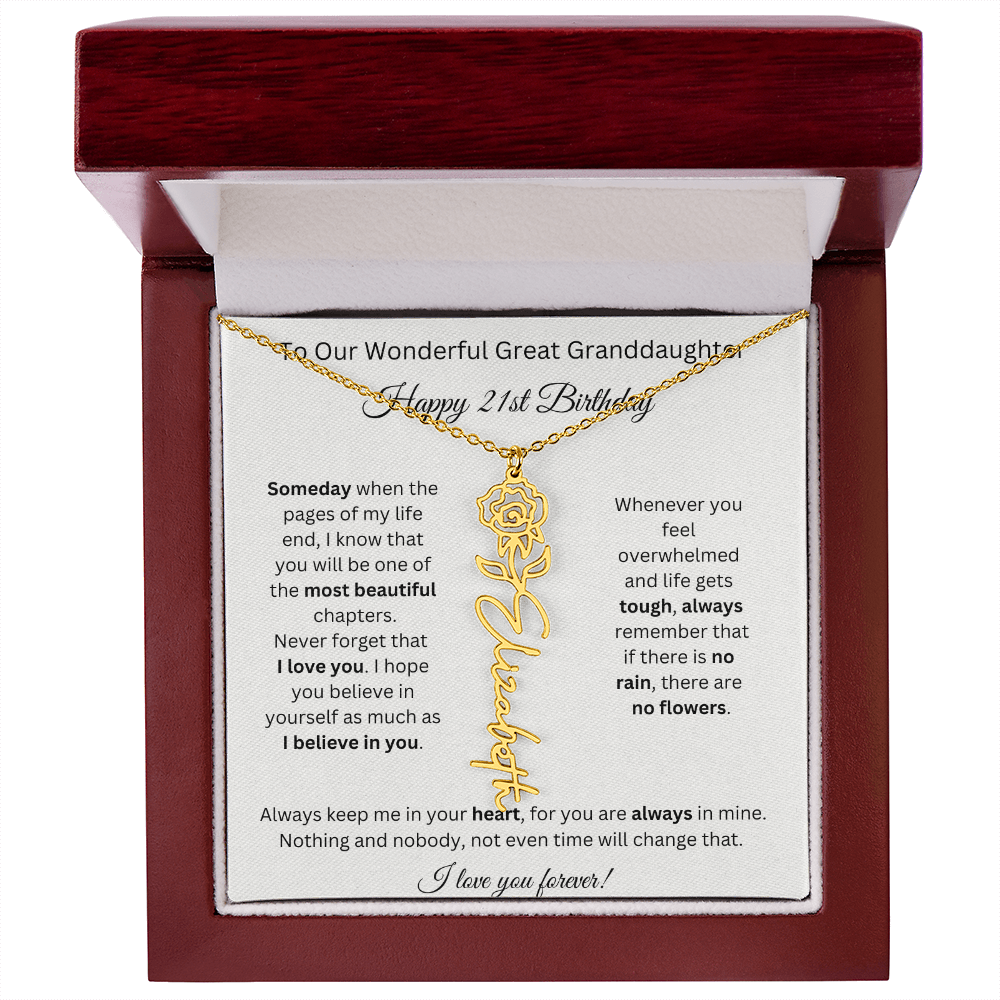 Birthflower Name Necklace To My Great Granddaughter's 21st Birthday