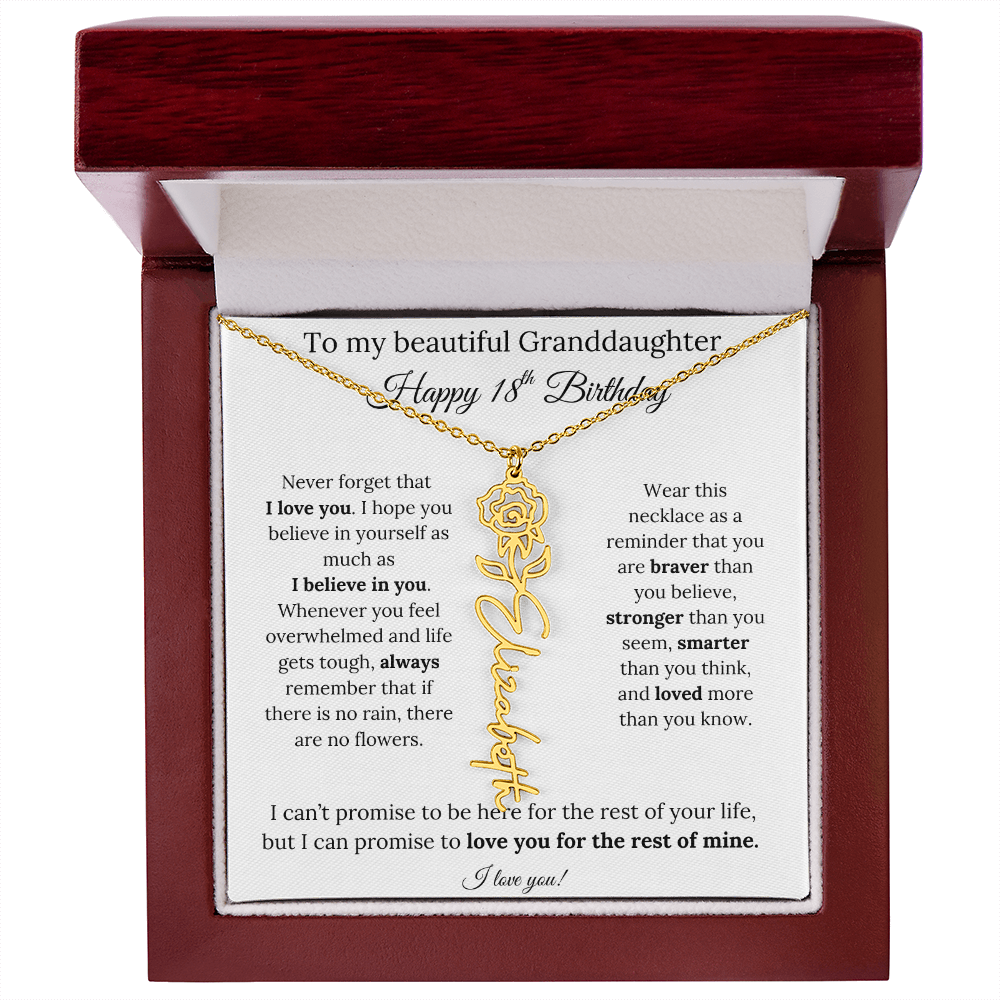 18th Birthday Gift for Granddaughter Flower Name Necklace with Message Card