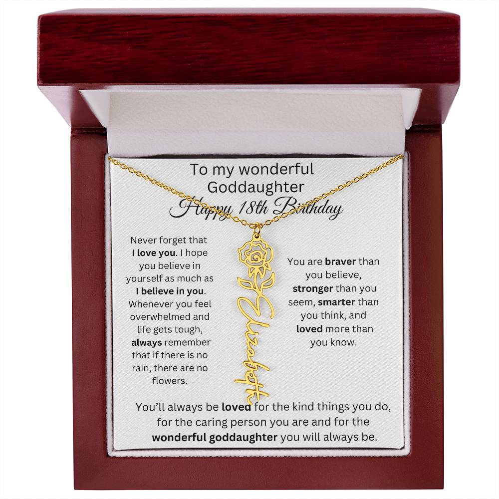 To My Wonderful Goddaughter - Happy 18th Birthday - Flower Name Necklace