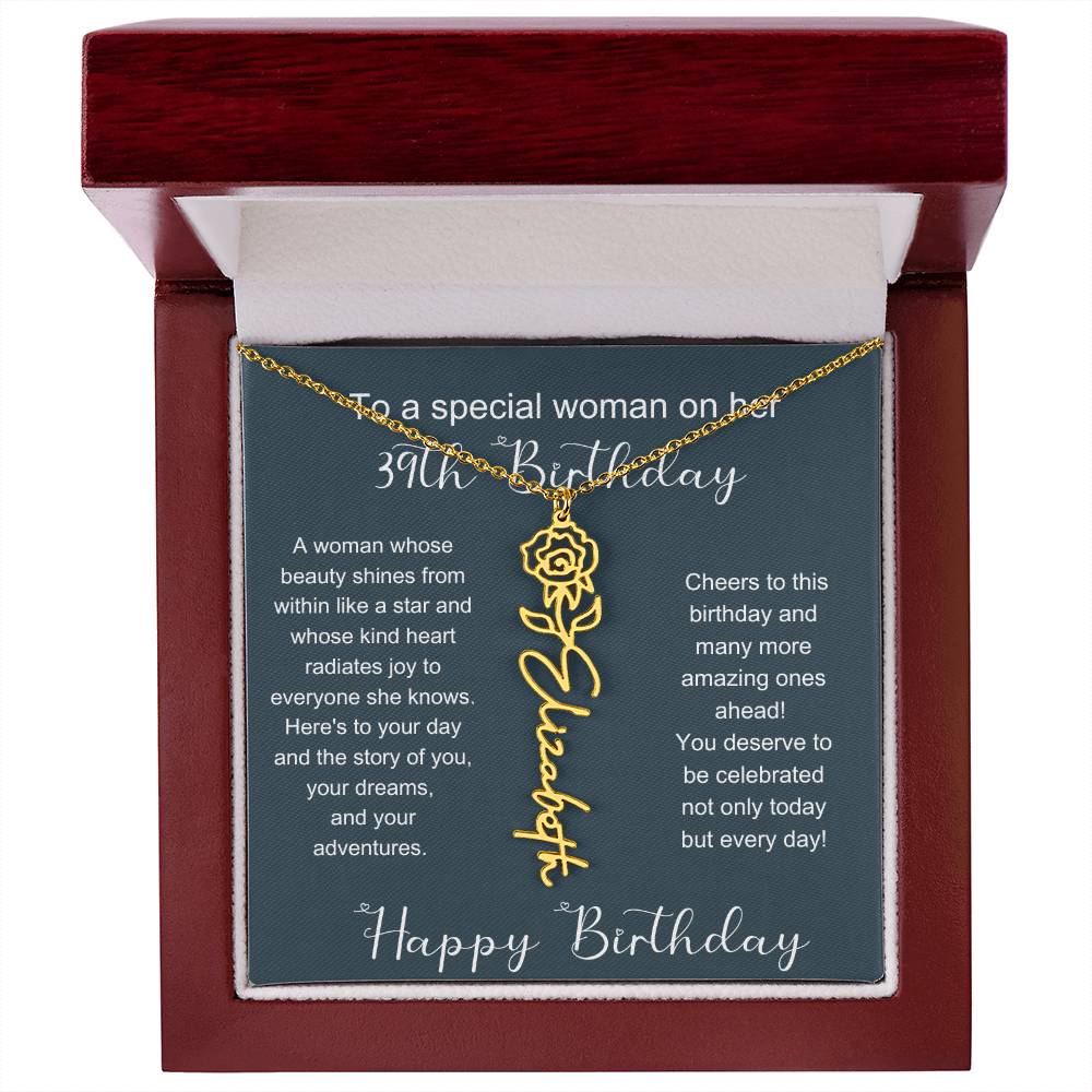 To A Special Woman On Her 39th Birthday | Flower Name Necklace