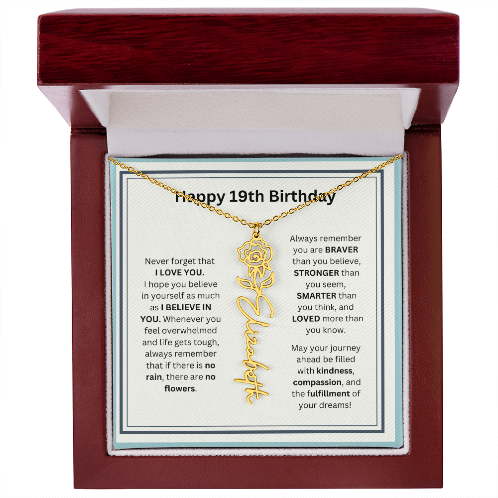 19th Personalized Birthday Gift - Flower Name Necklace