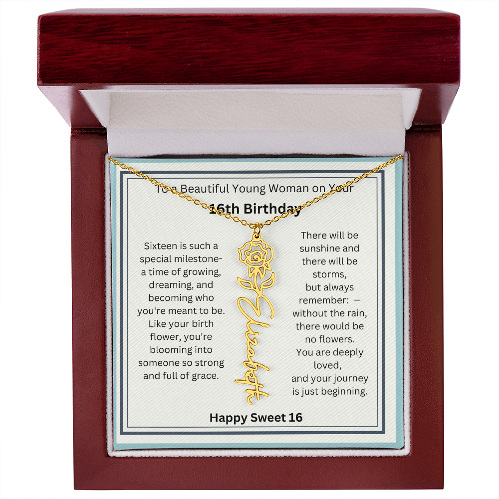 Sweet 16 Birth Flower Name Necklace Gift 2