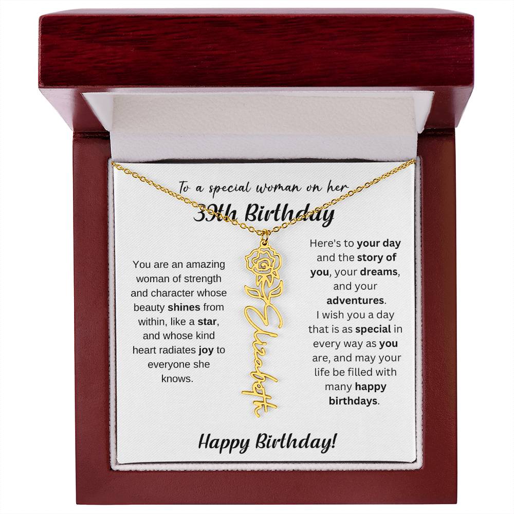 39th Birthday Gift Birthflower Necklace
