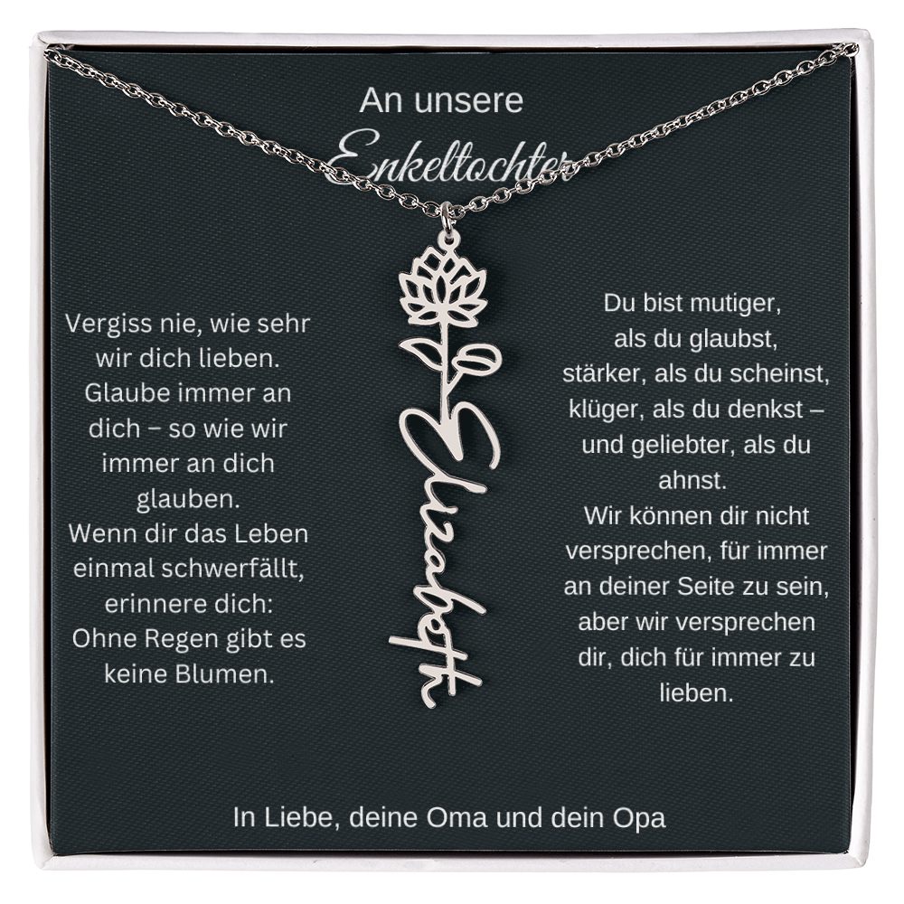 Geburtsblume Namenskette Enkeltochter Silber Gold personalisierte Gravur Kette Geschenk
