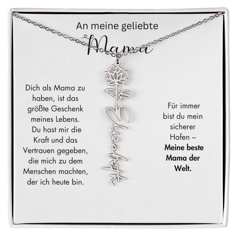 Personalisierte Namenskette mit Geburtsblume für Mama