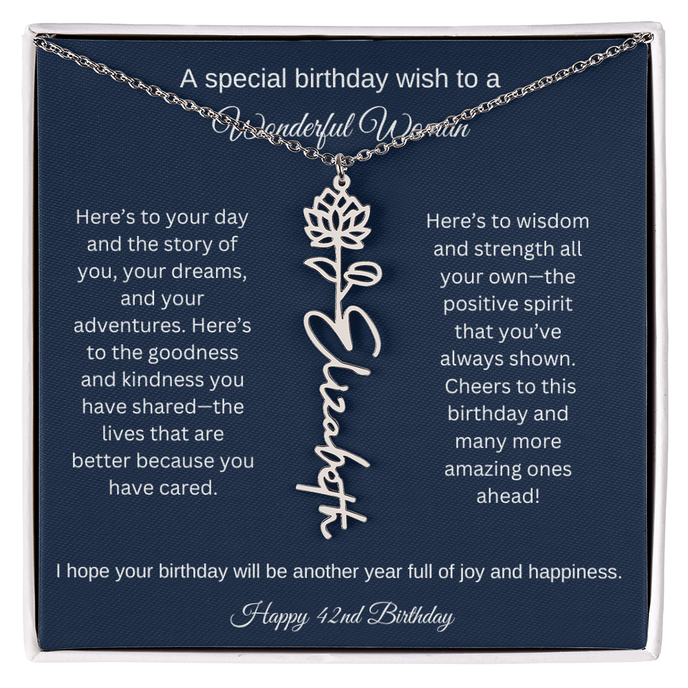 42nd Birthday Gift Idea - Flower Name Necklace