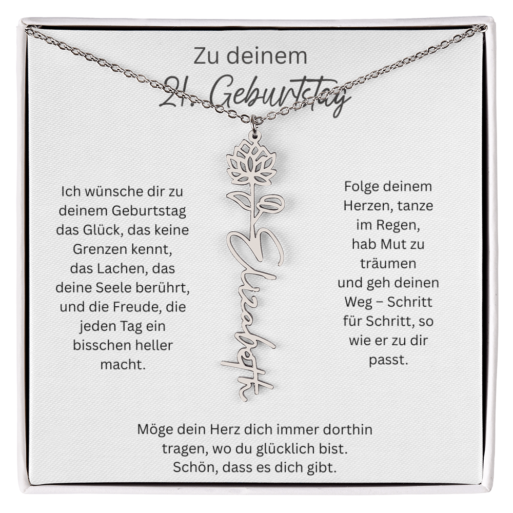 Geburtsblumen Namenskette zum 21 Geburtstag personalisiert Name Kette Gravur Geschenk