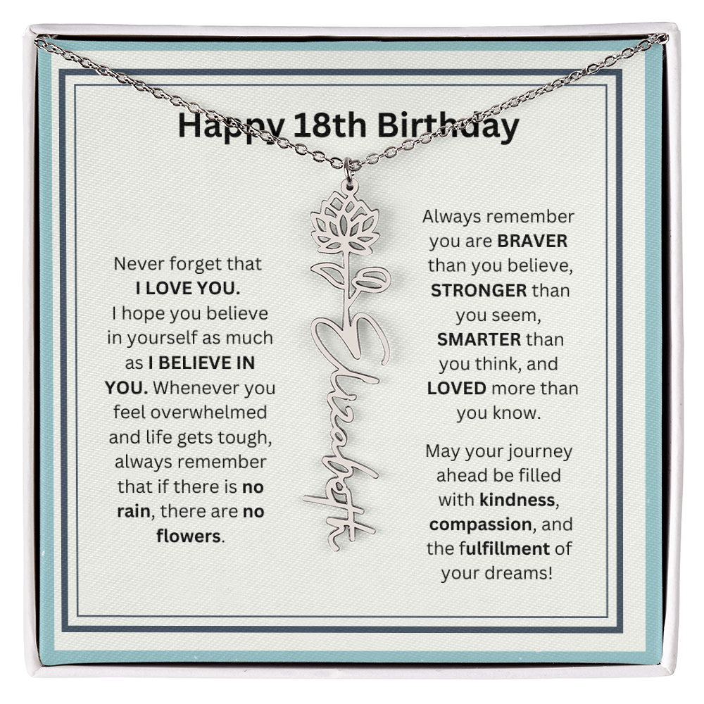 18th Personalized Birthday Gift - Flower Name Necklace