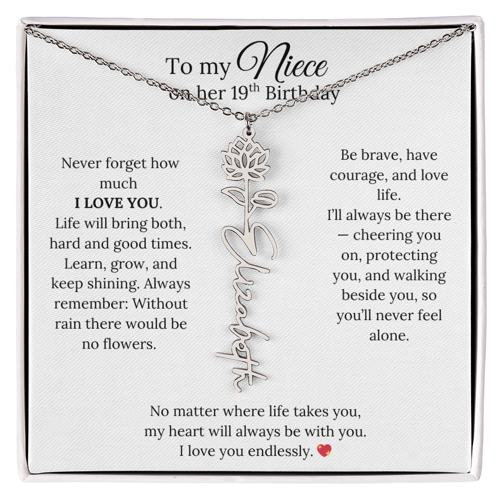 19th Birthday Gift from Aunt - Personalized Birth Flower Name Necklace