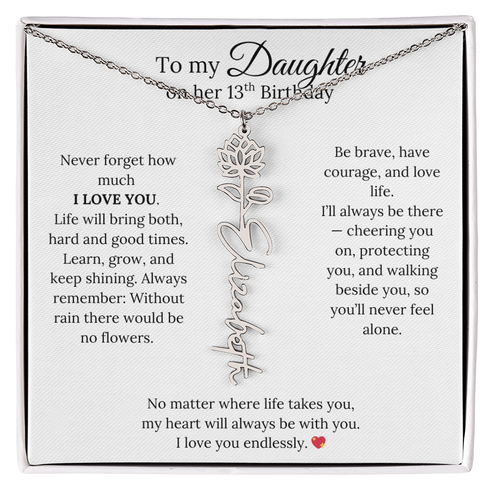 13th Birthday Gift from Mom - Personalized Flower Name Necklace